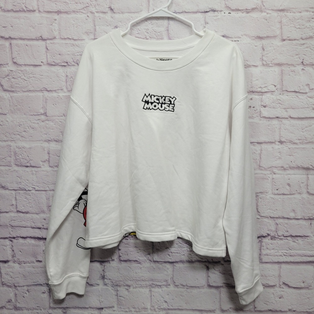 Disney Mickey & Friends Crop Sweatshirt Sz 2X White Sleeve‎ & Back Graphic White